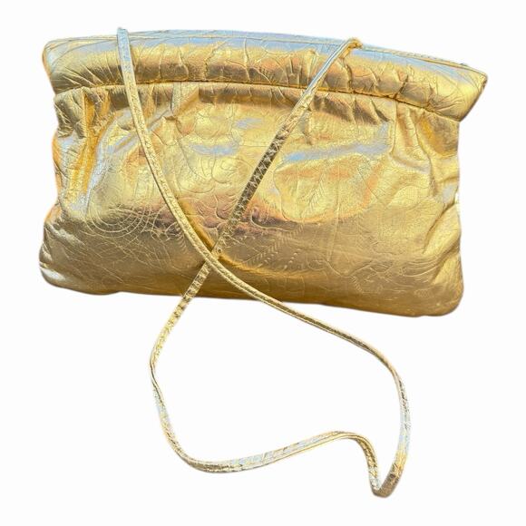 Vintage Gold Metallic Ruched Clutch Bags by Hala USA Eye Catching Evening Purse - Picture 3 of 16